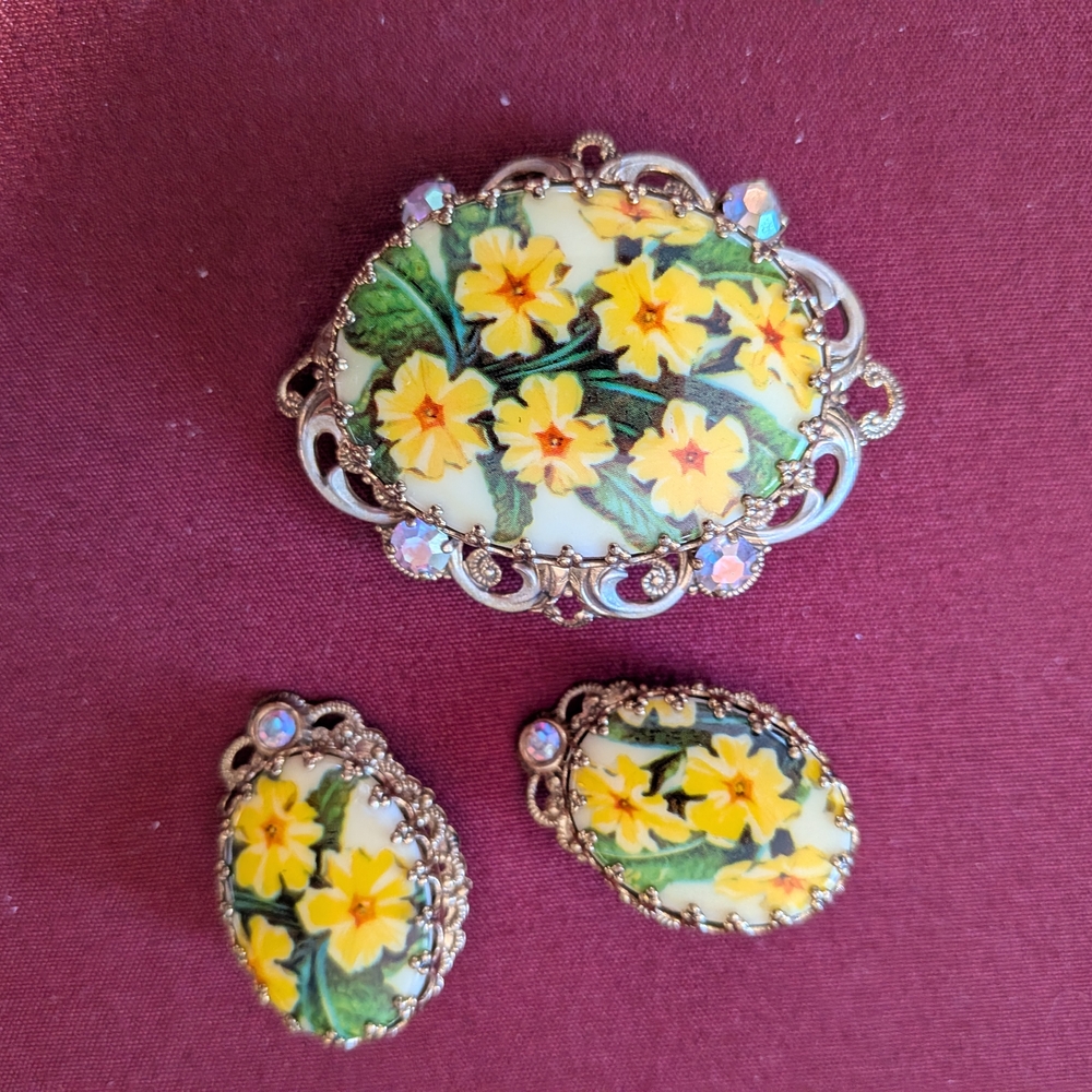 Floral Brooch and Earring Set